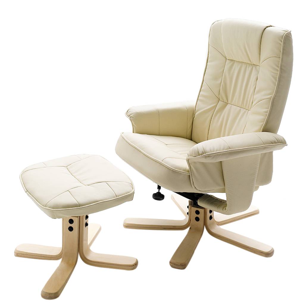 goedkoop Relaxfauteuil Miltach met hocker kunstleer Crème Nuovoform