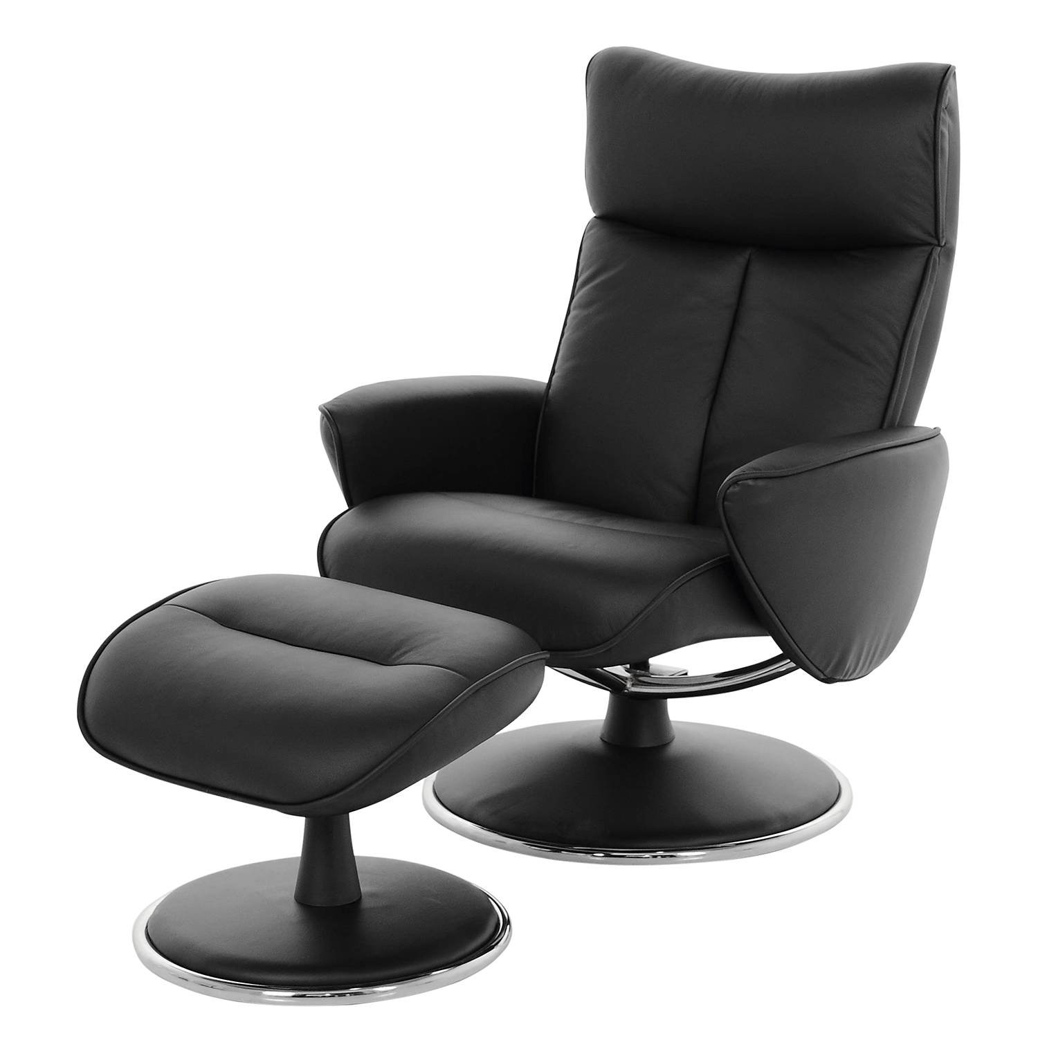 goedkoop Relaxfauteuil Salcha met hocker echt leer zwart Modoform