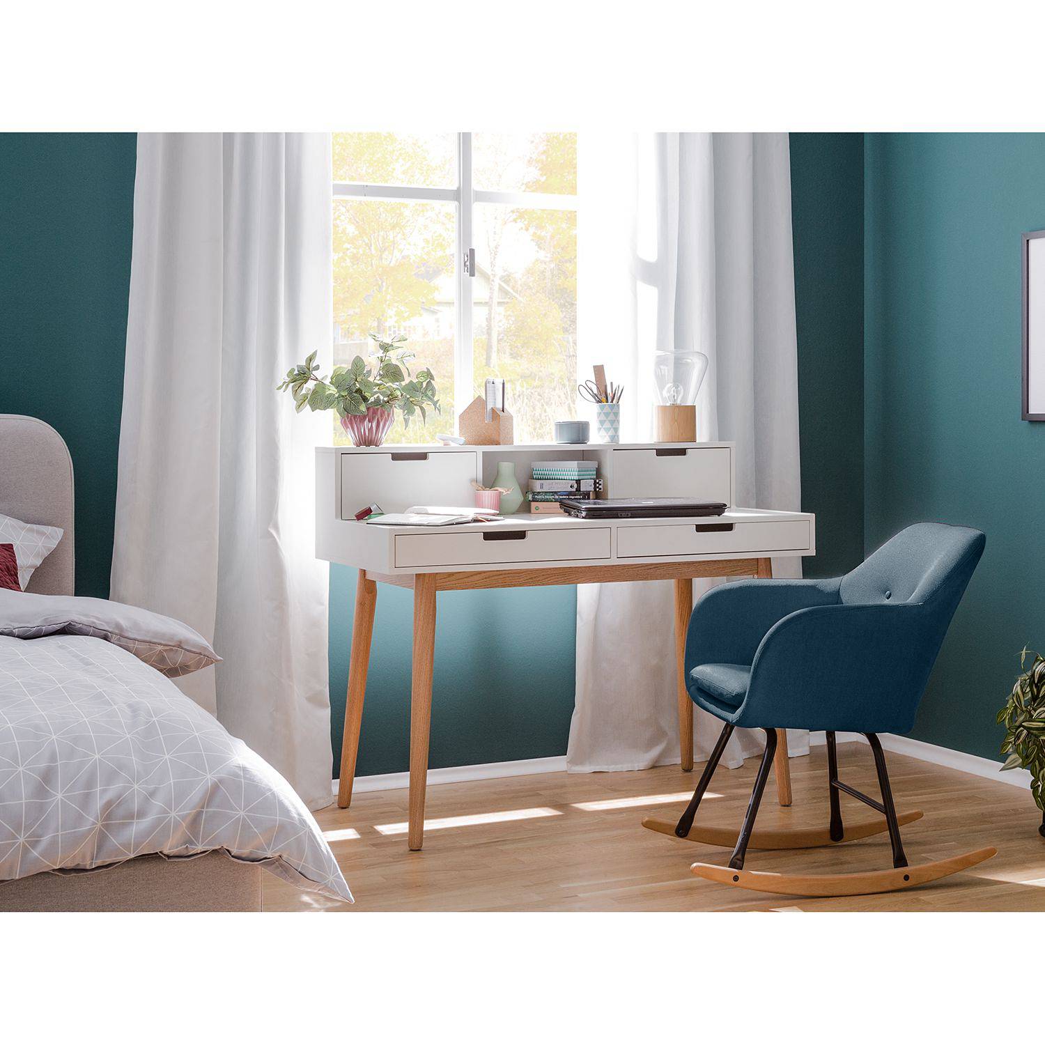 Schaukelstuhl bolands webstoff buche massiv jeansblau 5125608
