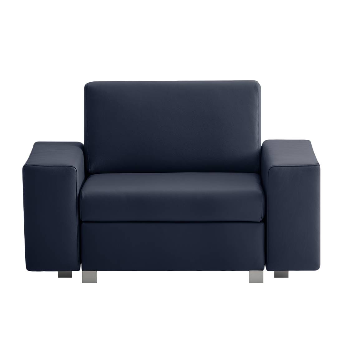home24 chillout by Franz Fertig Schlafsessel Plaza Dunkelblau Echtleder mit Schlaffunktion/Bettkasten 124x78x82 cm (BxHxT)
