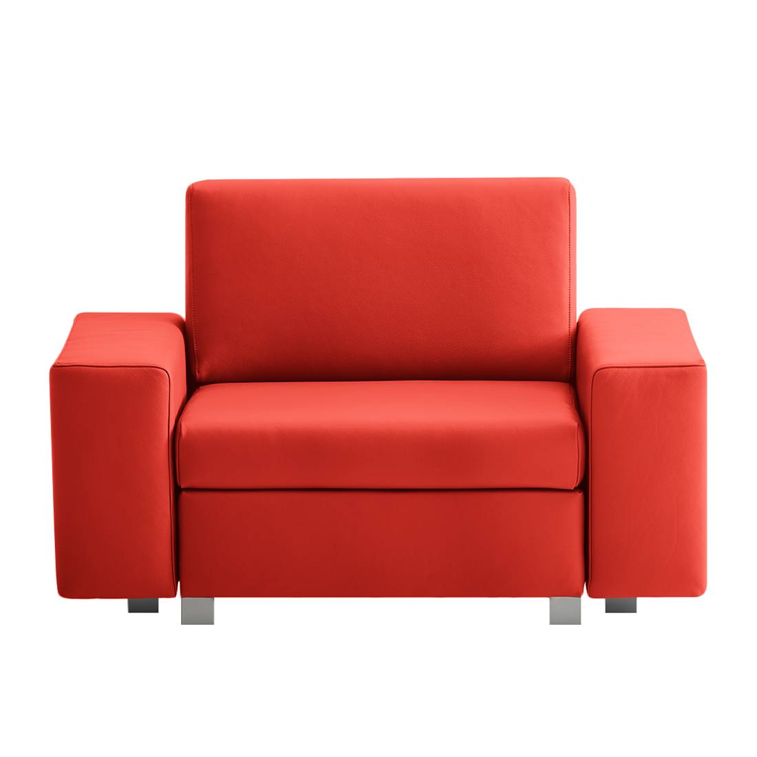 home24 chillout by Franz Fertig Schlafsessel Plaza Rot Echtleder mit Schlaffunktion/Bettkasten 124x78x82 cm (BxHxT)