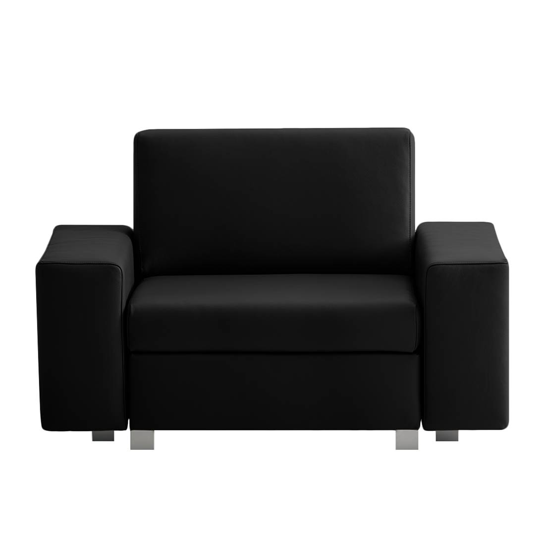 home24 chillout by Franz Fertig Schlafsessel Plaza Schwarz Echtleder mit Schlaffunktion/Bettkasten 124x78x82 cm (BxHxT)