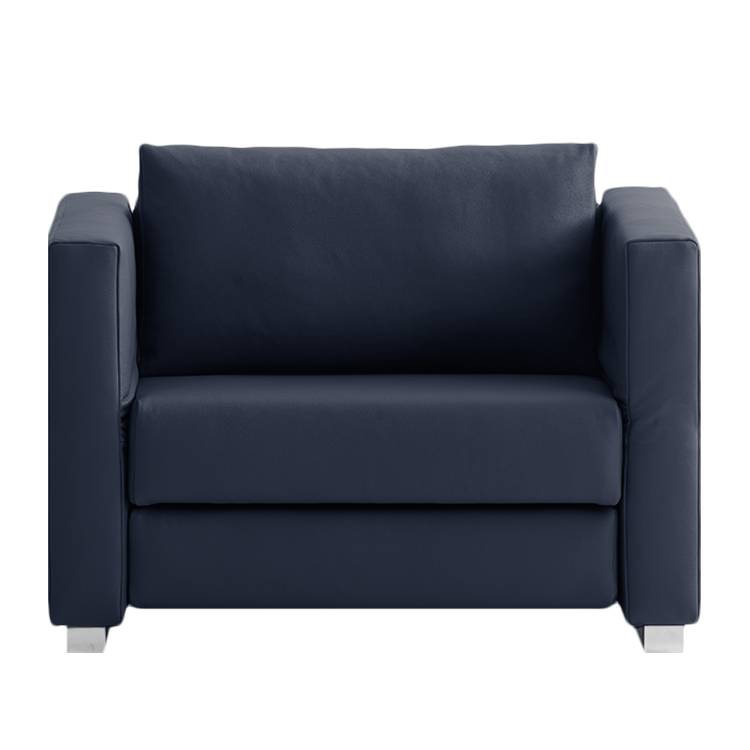 home24 chillout by Franz Fertig Schlafsessel Randa Dunkelblau Echtleder mit Schlaffunktion 142x83x87 cm (BxHxT)
