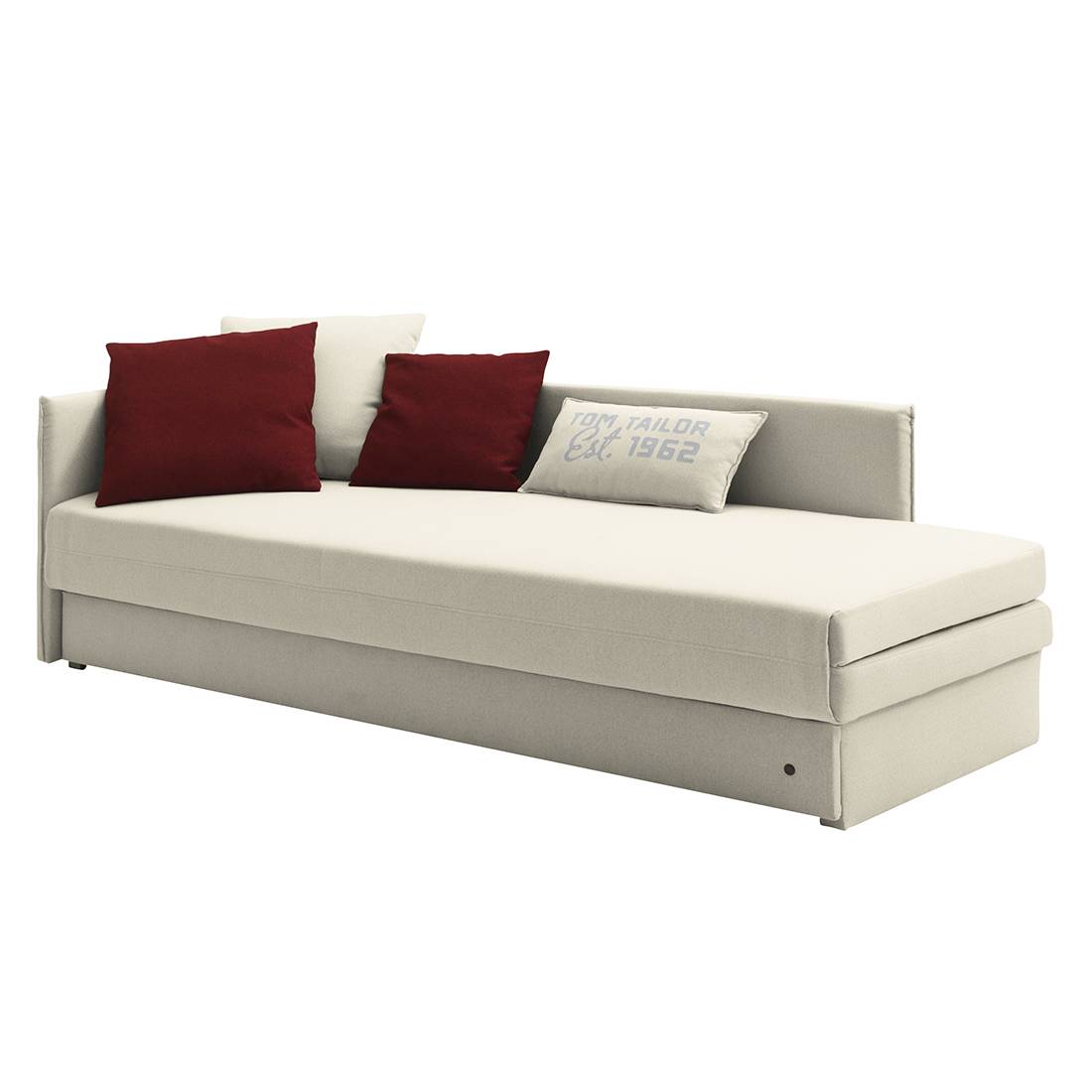 goedkoop Slaapbank Guest structuurstof Armleuning vooraanzicht links Licht beige 4 kussen Tom Tailor