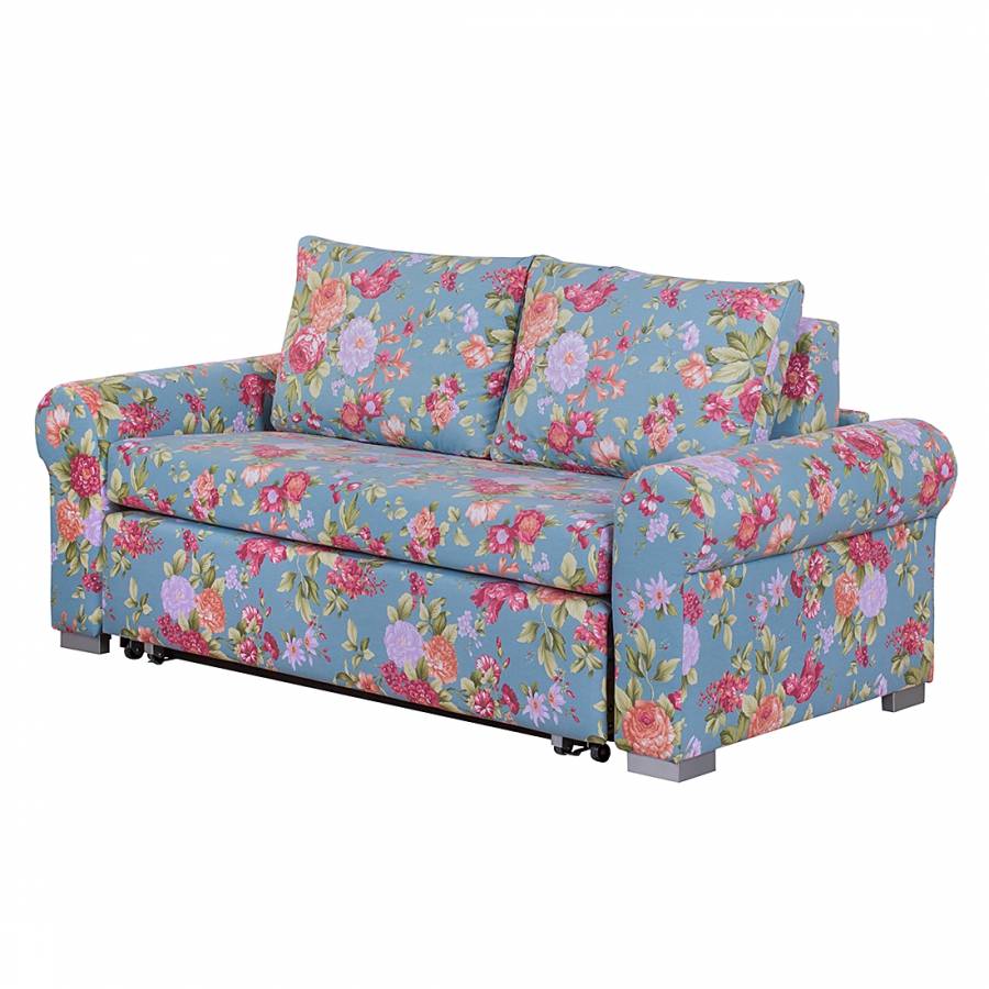 home24 mooved Schlafsofa Latina XI 2-Sitzer Blau Webstoff 185x90x90 cm mit Schlaffunktion und Bettkasten