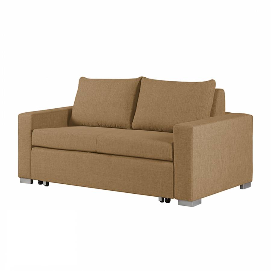 home24 mooved Schlafsofa Latina 2-Sitzer Goldbraun Webstoff 190x90x90 cm (BxHxT) mit Schlaffunktion/Bettkasten Modern