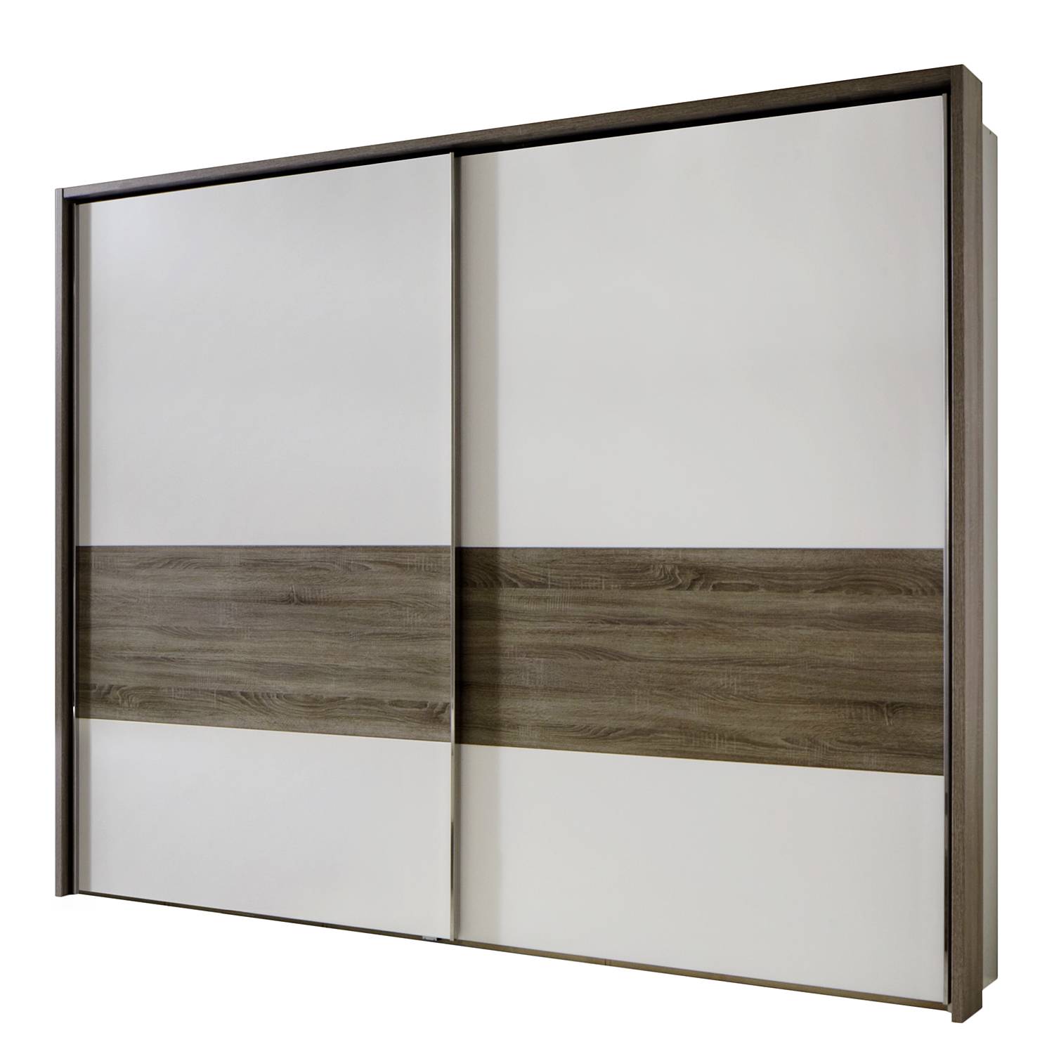 goedkoop Zweefdeurkast Ancona truffeleikenhouten look Zonder verlichting Alpinewit truffeleikenhouten look 200cm 2 deurs Met Passe partout lijst Wiemann