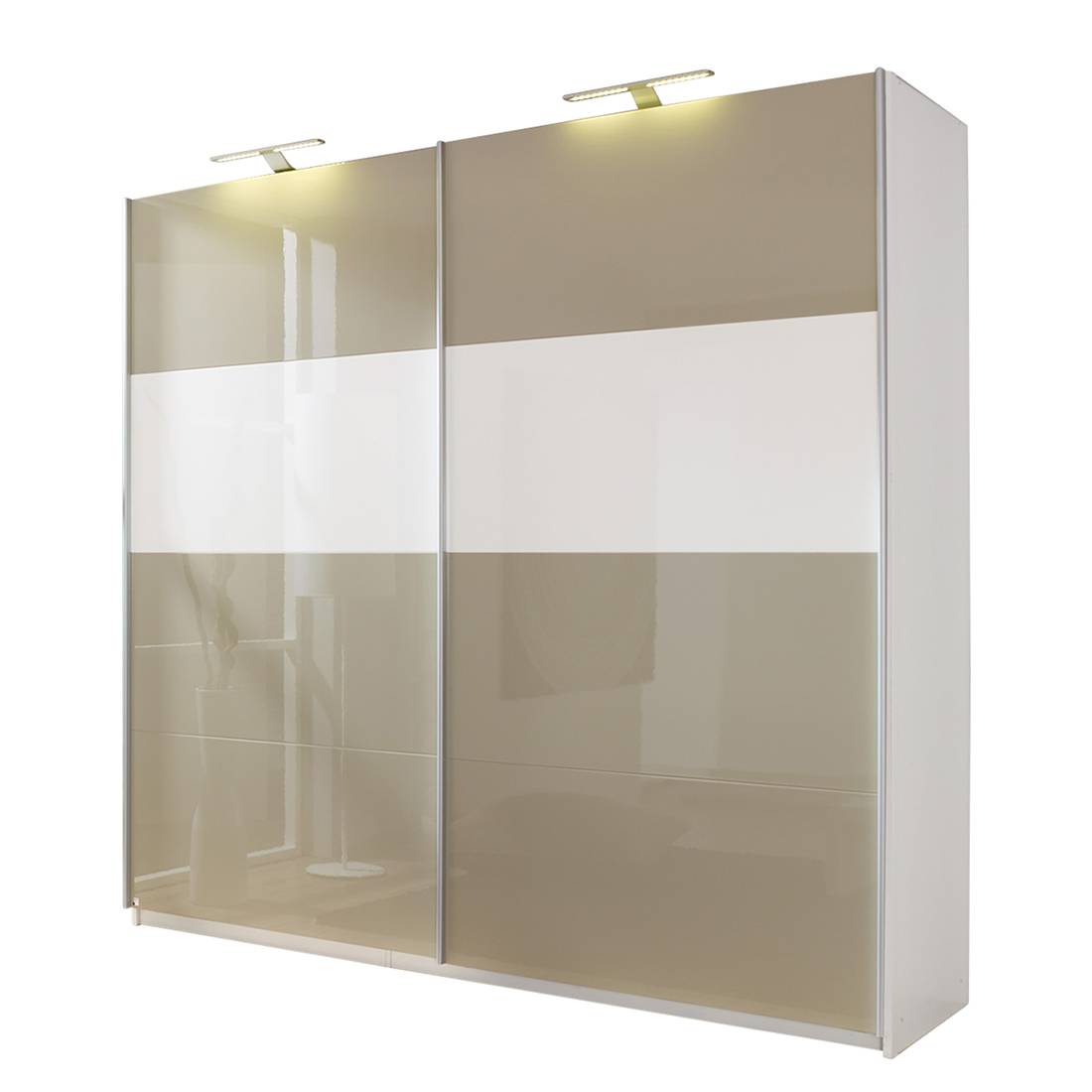 goedkoop Schuifdeurkast Beluga hoogglans zandgrijs wit alpinewit 181cm 2 deurs 223cm Rauch Select