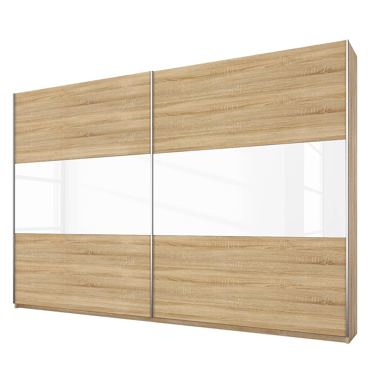 goedkoop Schuifdeurkast Loriga Sonoma eikenhouten look wit glas 261cm 2 deurs Rauch Packs