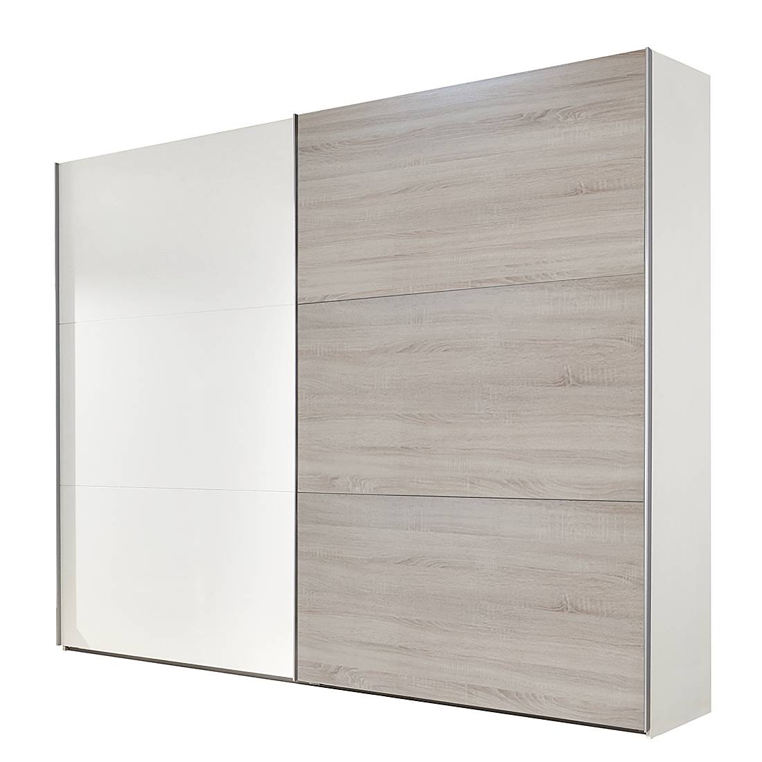 goedkoop Schuifdeurkast Medley alpinewit grof gezaagde eikenhouten look BxH 315x210cm 3 deurs Wimex