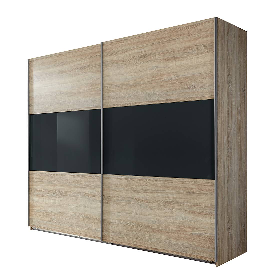 goedkoop Schuifdeurkast Medley grof gezaagde eikenhout look donkergrijs BxH 270x210cm 2 deurs Wimex