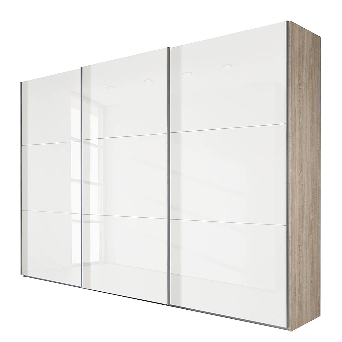 goedkoop Schuifdeurkast Medley I grof gezaagde eikenhout look wit glas BxH 315x236cm 3 deurs Wimex