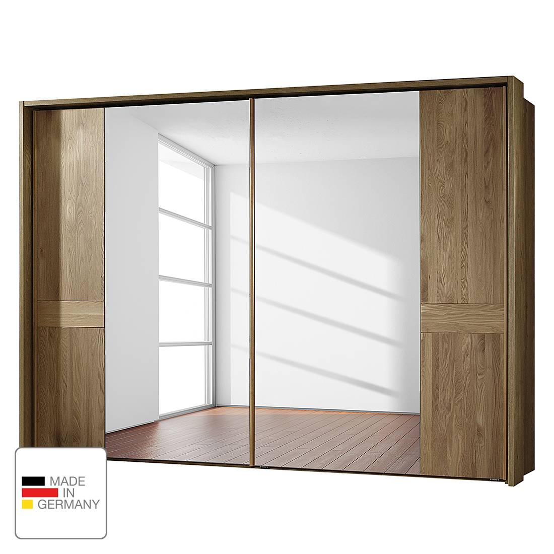 goedkoop Schuifdeurkast Münster deels massief eikenhout 300cm 2 deurs Met Passe partout lijst Wiemann