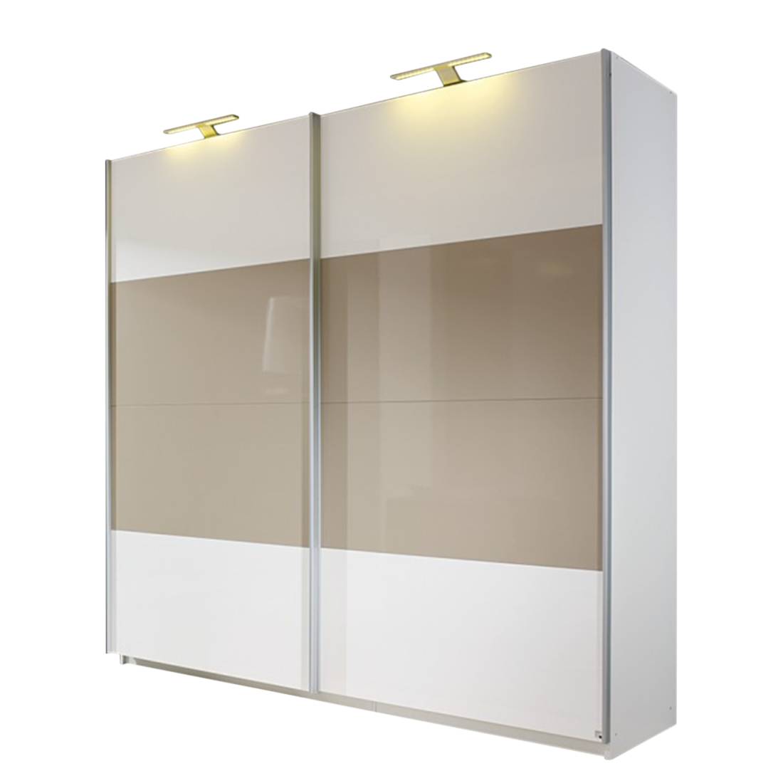 goedkoop Zweefdeurkast Open Space alpinewit hoogglans wit hoogglans grijs 181cm 2 deurs 223cm Rauch Select