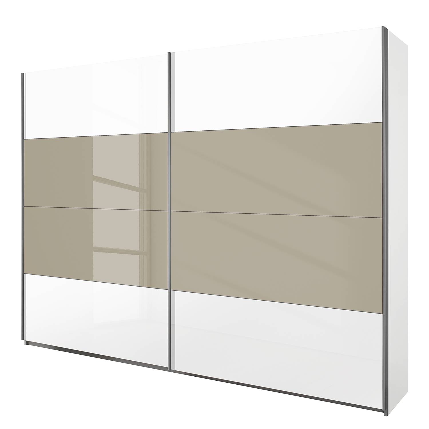 goedkoop Schuifdeurkast Quadra alpinewit hoogglans wit en zandgrijs BxH 136x230cm Rauch Packs