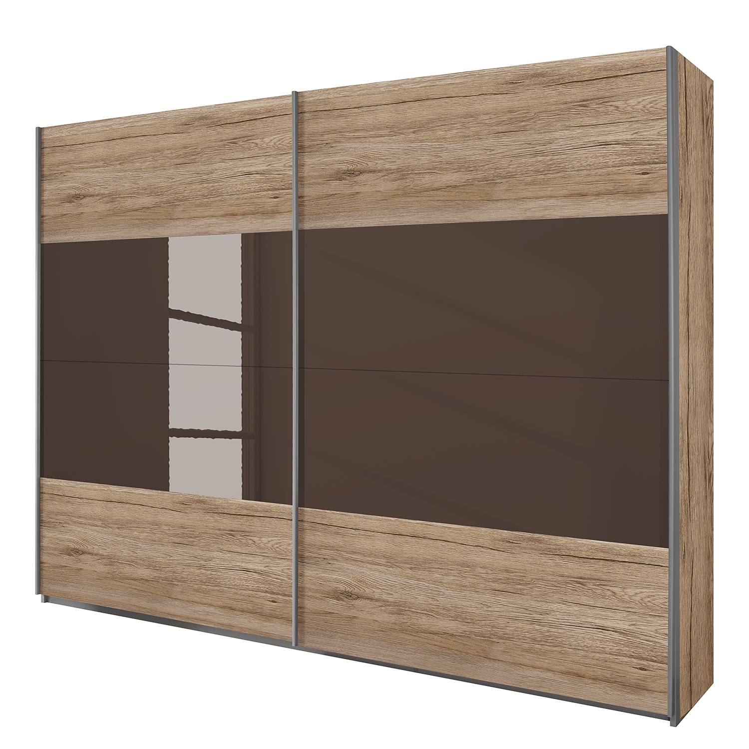 goedkoop Schuifdeurkast Quadra lichte San Remo eikenhouten look lavagrijs glas BxH 181x210cm Rauch Packs
