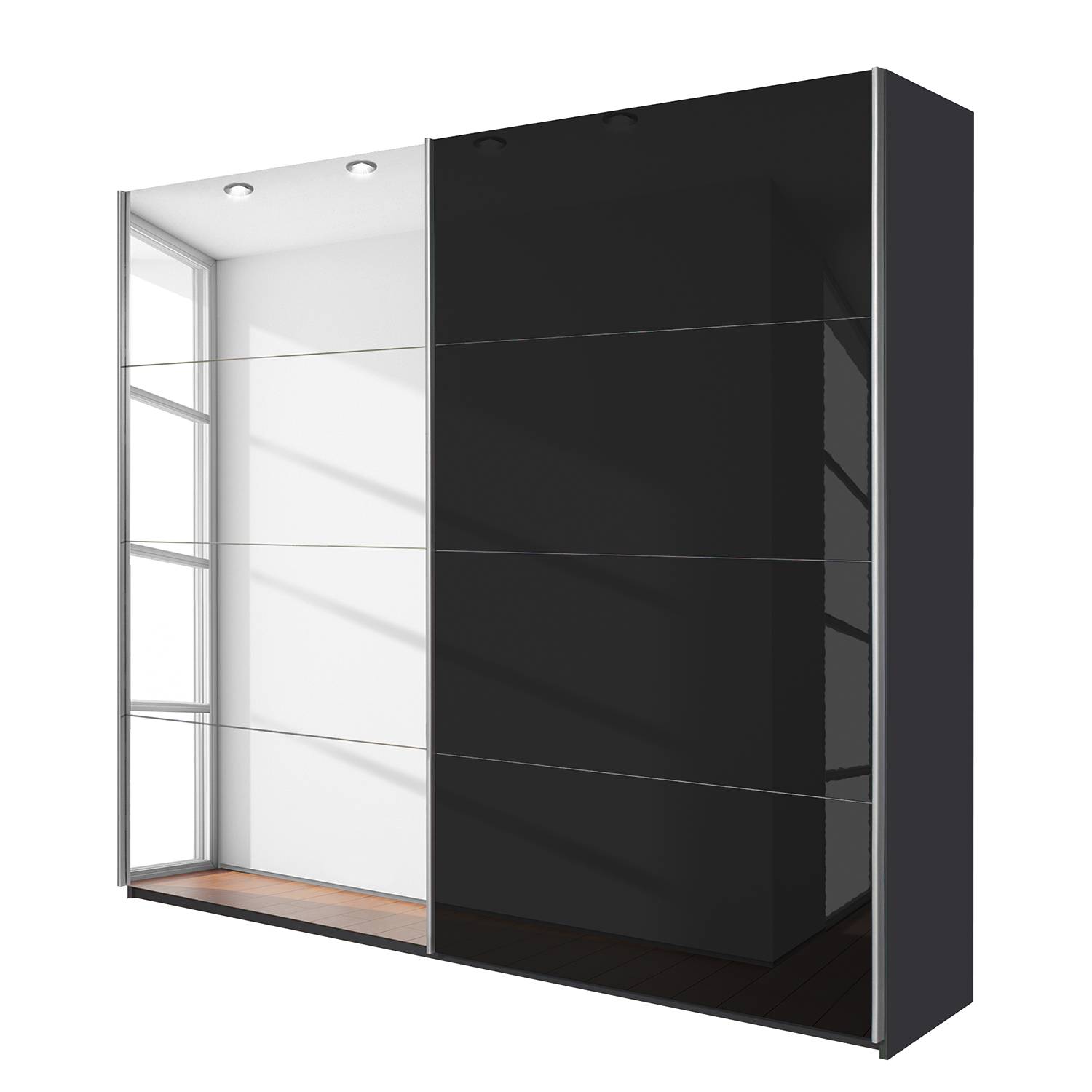 goedkoop Schuifdeurkast Quadra spiegel Grau metallic grijs metallic BxH 271x210cm Rauch Packs