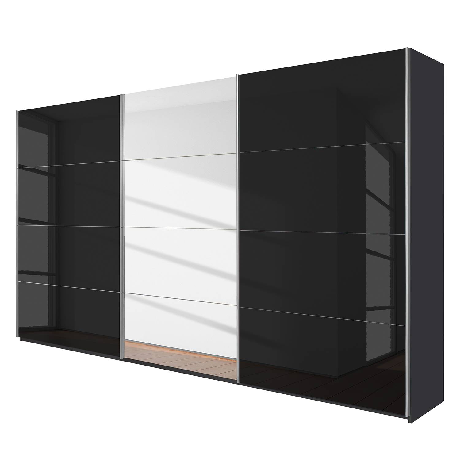 goedkoop Schuifdeurkast Quadra spiegel Grau metallic grijs metallic BxH 315x230cm Rauch Packs