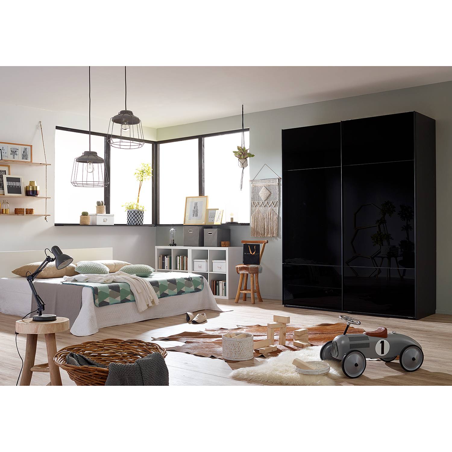 goedkoop Zweefdeurkast Samaya Zwart glas Zwart 181cm 2 deurs 223cm Zonder spiegeldeuren Studio Copenhagen