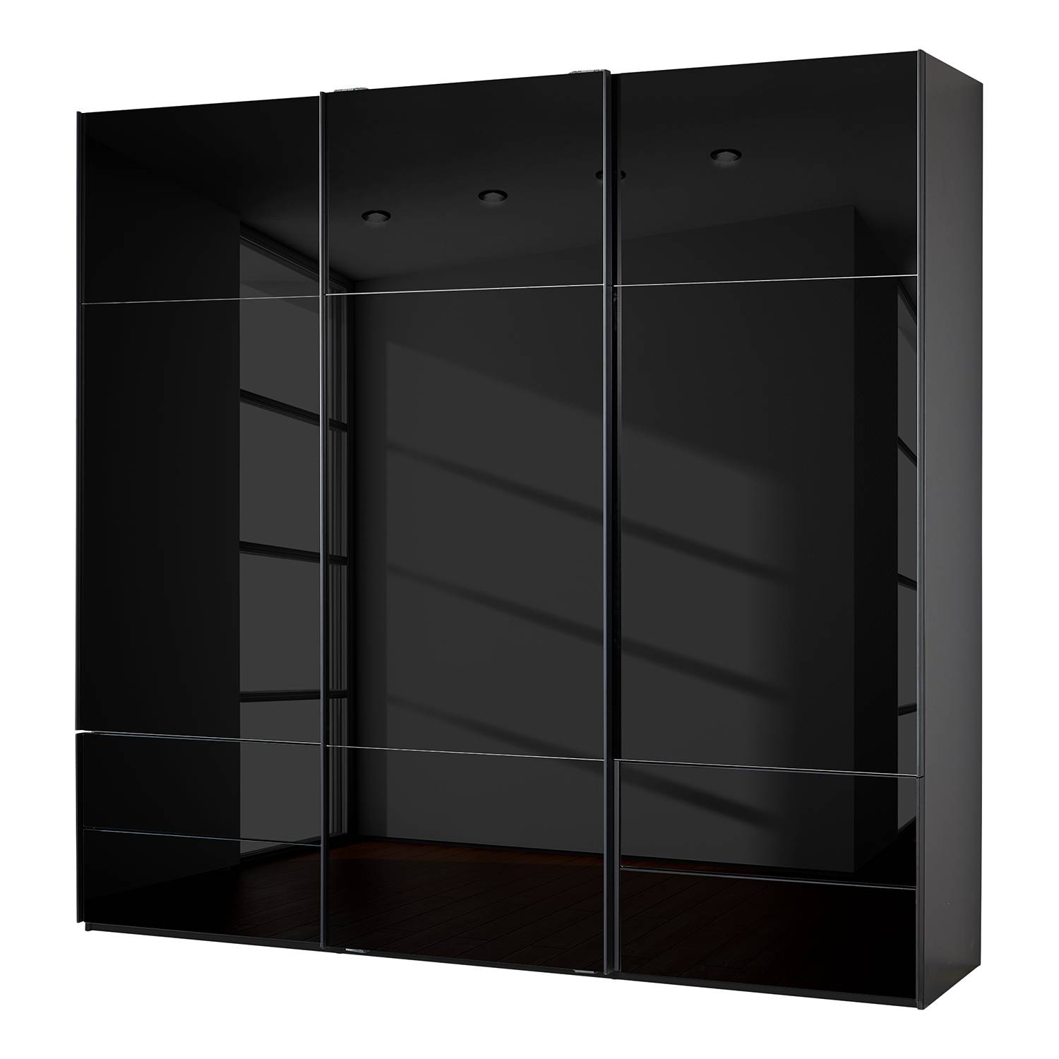goedkoop Zweefdeurkast Samaya Zwart glas Zwart 242 cm 3 deur 223cm Zonder spiegeldeuren Studio Copenhagen