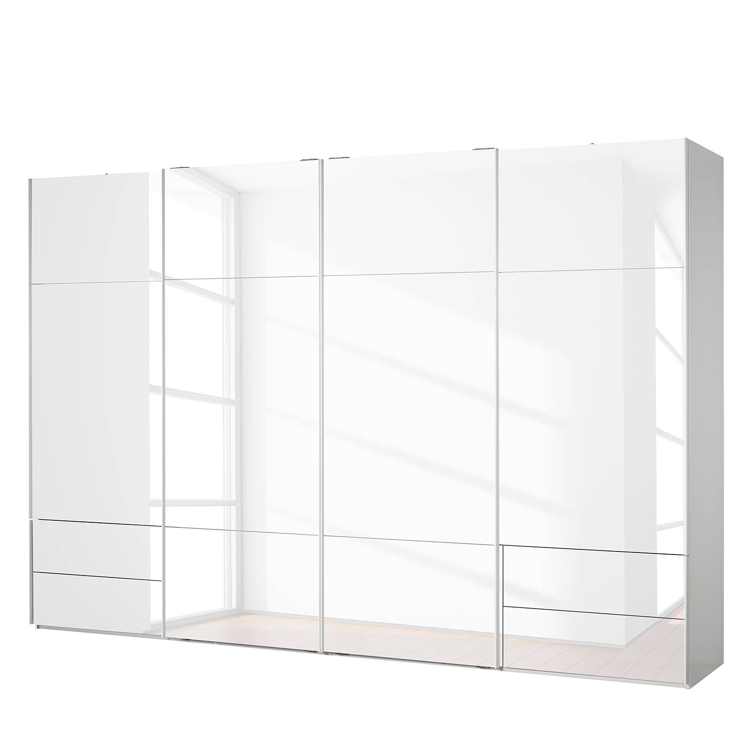 goedkoop Zweefdeurkast Samaya Wit glas wit 360cm 4 deurs 223cm Zonder spiegeldeuren Studio Copenhagen