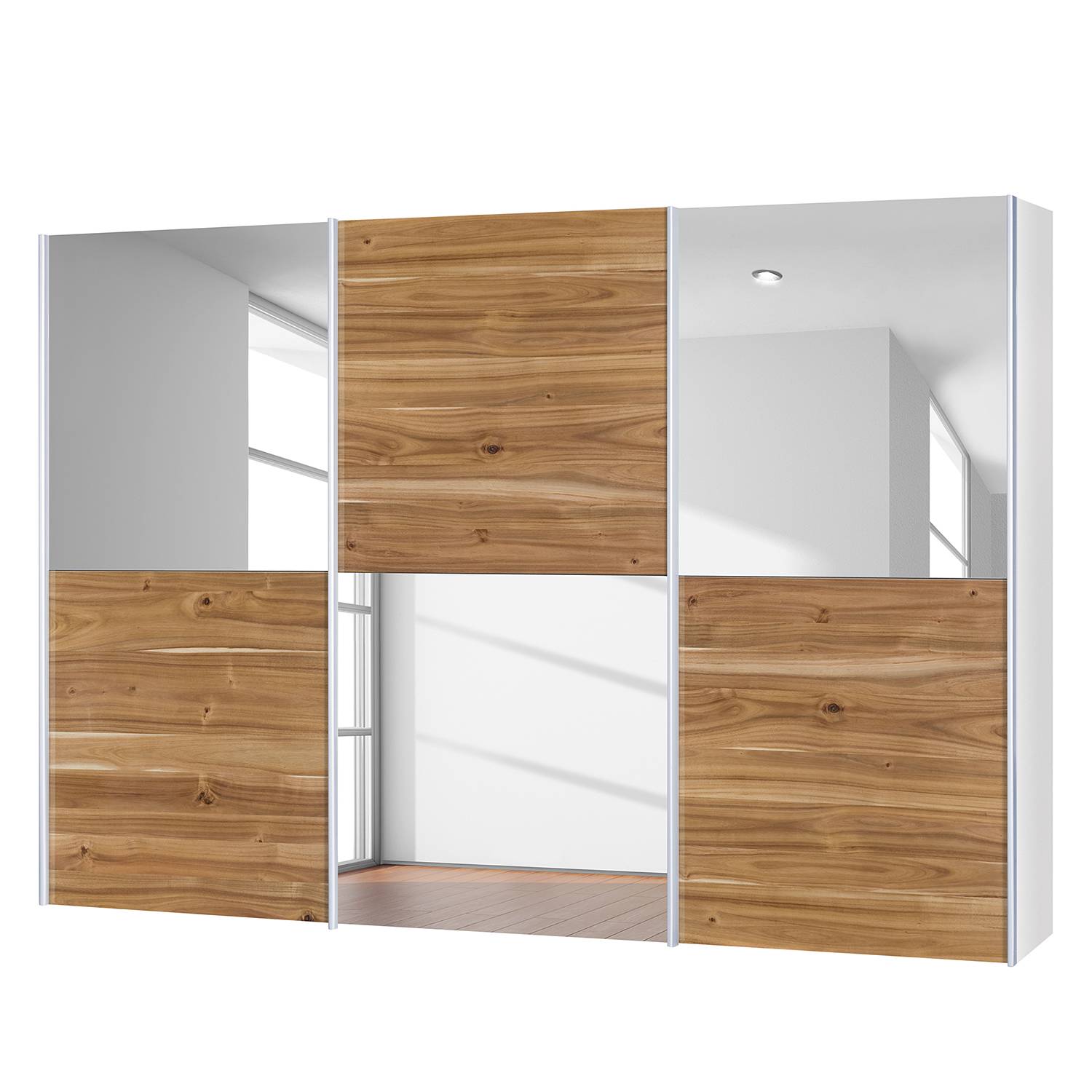 goedkoop Schuifdeurkast Santa Cruz III 3 deurs echt gefineerd acaciahout gewaxt 302cm Neue Modular