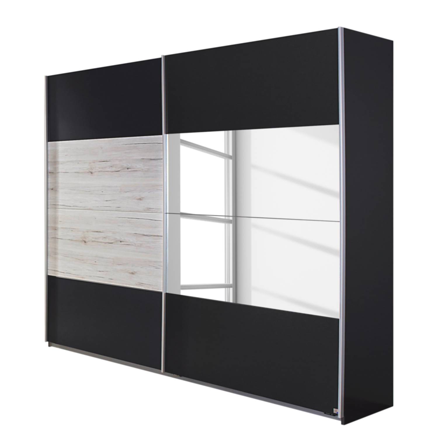 goedkoop Schuifdeurkast Saragossa Metallic grijs wit San Remo eikenhouten look 181cm 2 deurs Rauch Packs