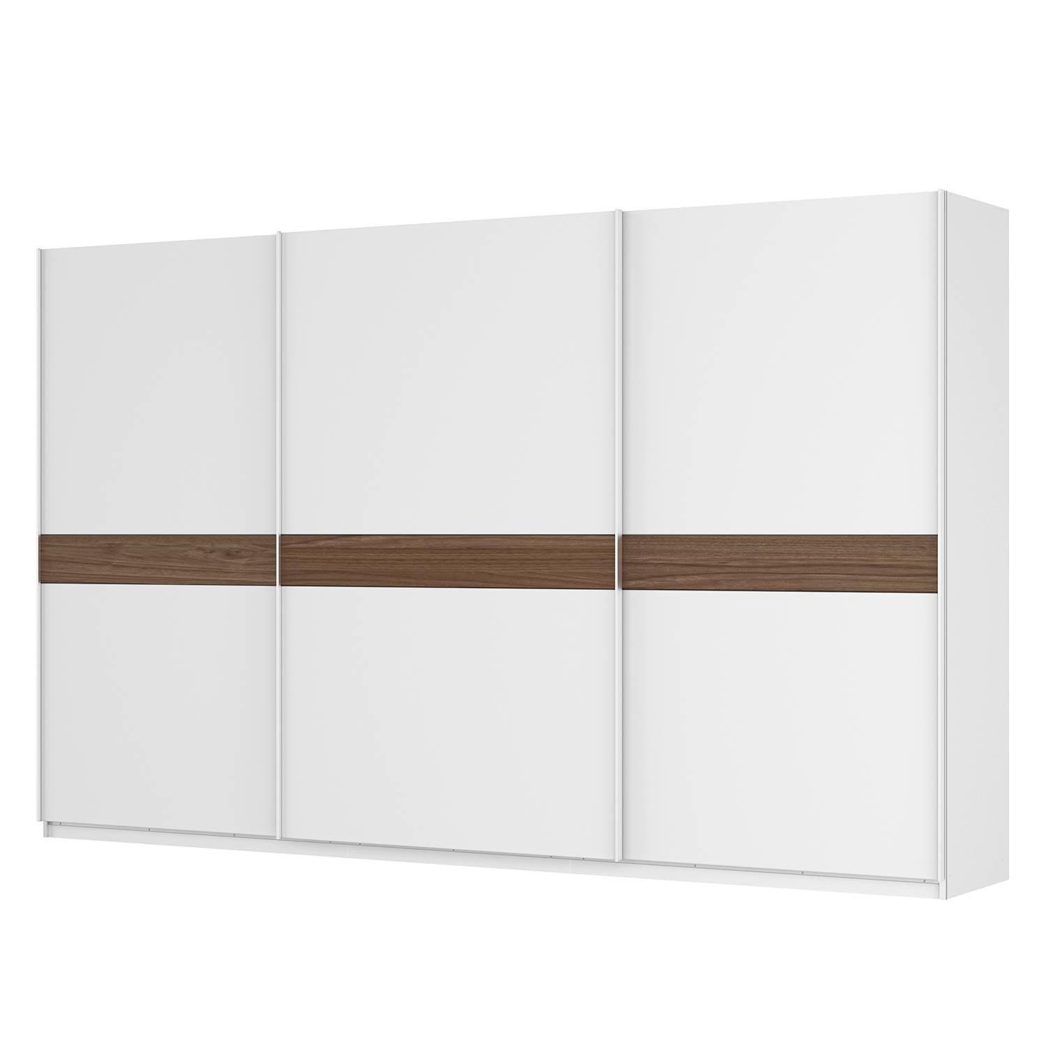 goedkoop Zweefdeurkast Skøp alpinewit notenboomhouten look 360cm 3 deurs 222cm Premium Skop