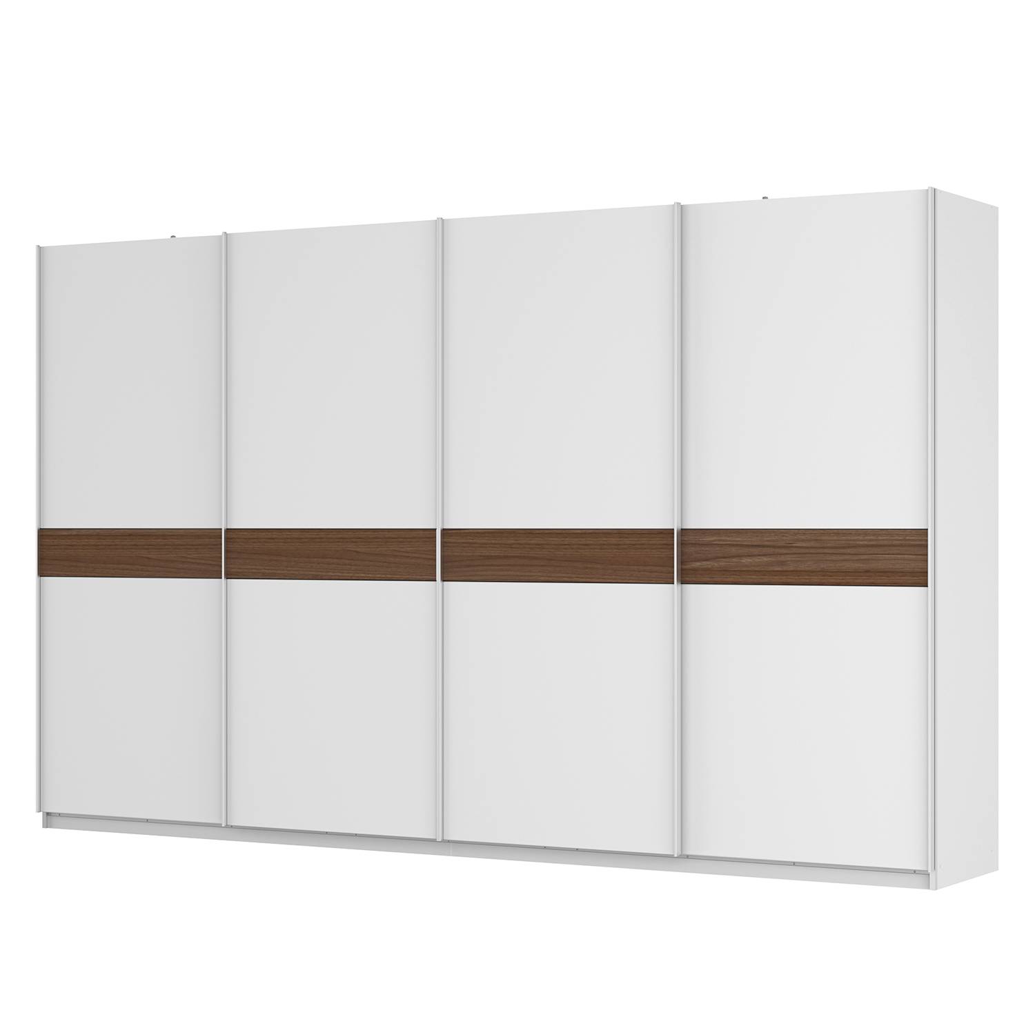 goedkoop Zweefdeurkast Skøp alpinewit notenboomhouten look 360cm 4 deurs 222cm Comfort Skop
