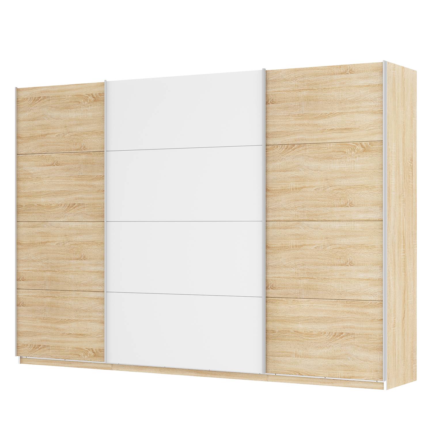 goedkoop Zweefdeurkast Skøp Sonoma eikenhouten look alpinewit 315cm 3 deurs 222cm Premium Skop