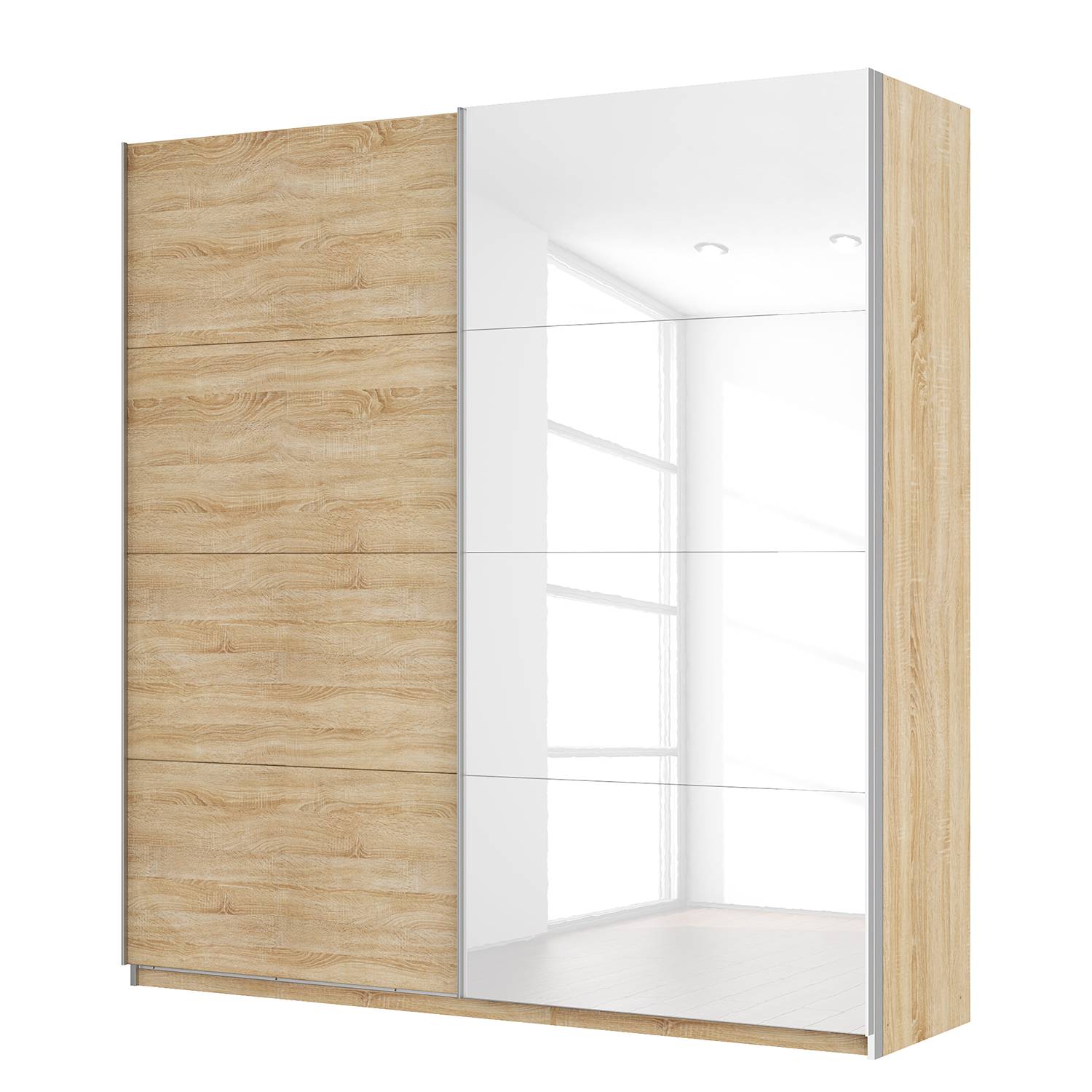 goedkoop Zweefdeurkast Skøp Sonoma eikenhouten look hoogglans wit 225cm 2 deurs 236cm Comfort Skop