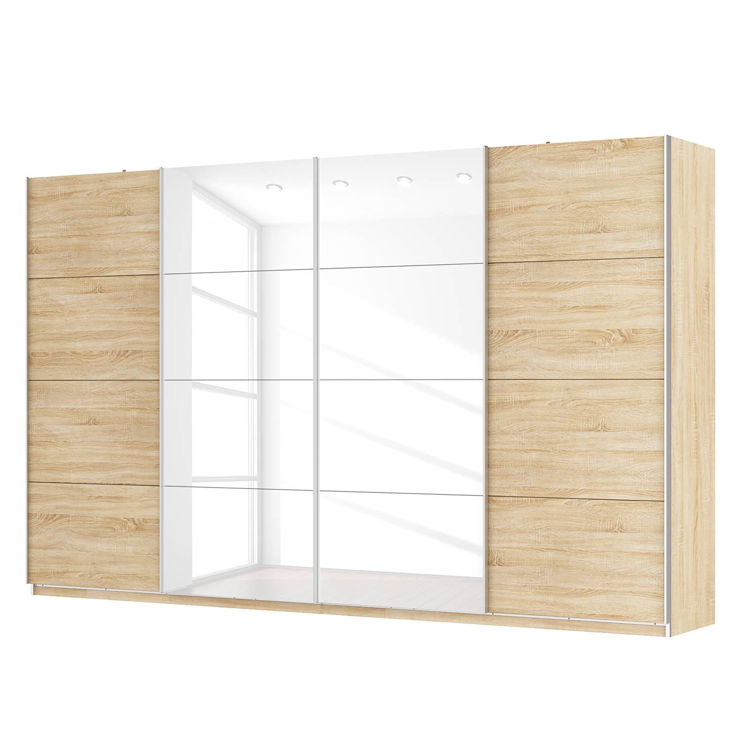 goedkoop Zweefdeurkast Skøp Sonoma eikenhouten look hoogglans wit 360cm 4 deurs 222cm Basic Skop
