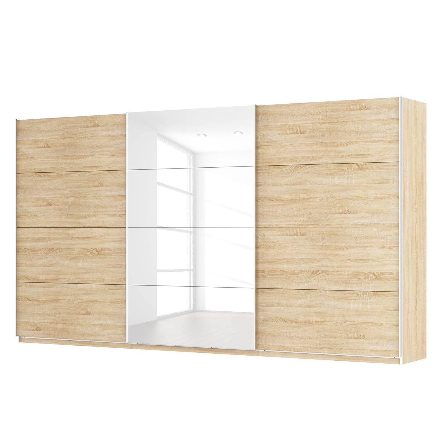 goedkoop Zweefdeurkast Skøp Sonoma eikenhouten look hoogglans wit 405cm 3 deurs 222cm Comfort Skop