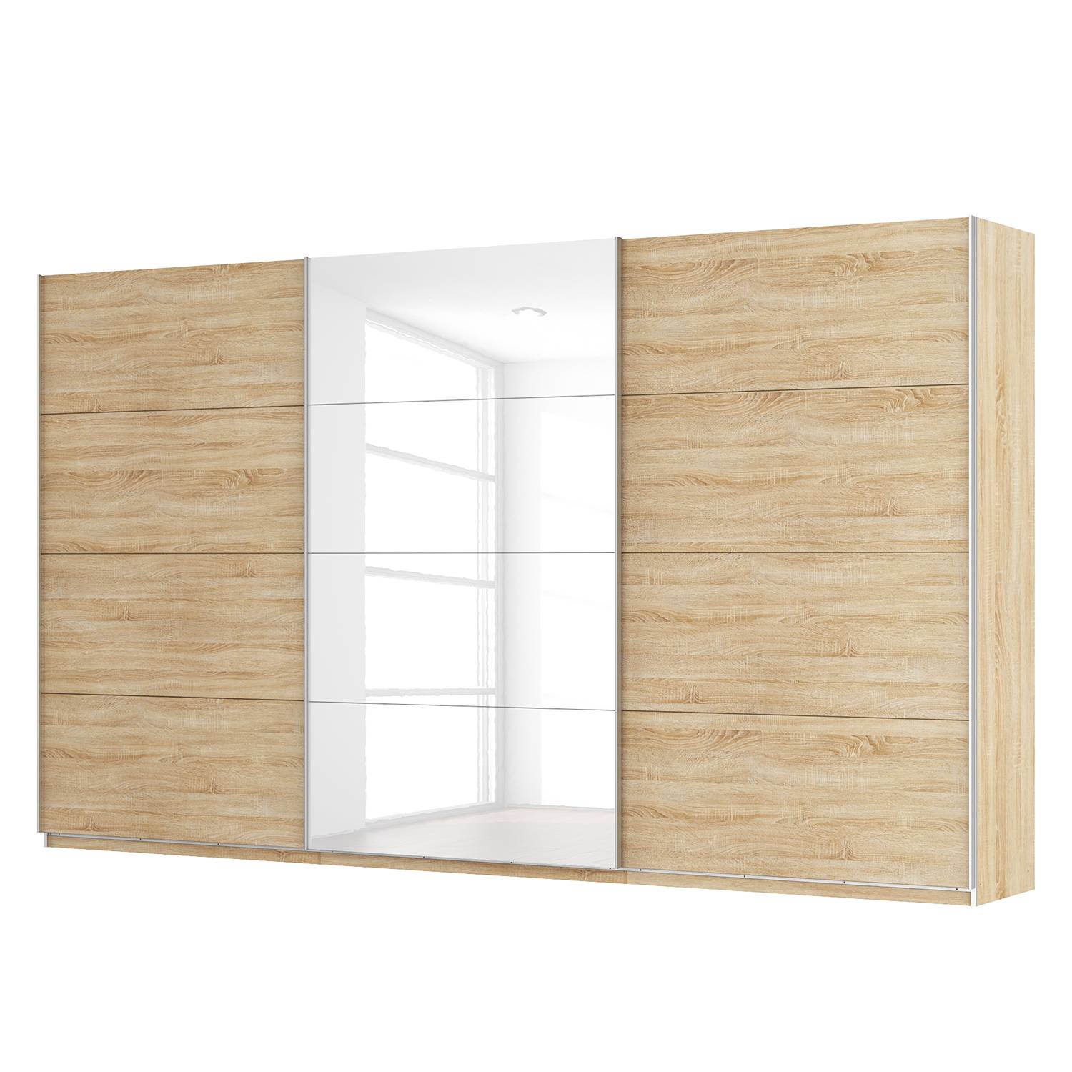 goedkoop Zweefdeurkast Skøp Sonoma eikenhouten look hoogglans wit 405cm 3 deurs 236cm Classic Skop