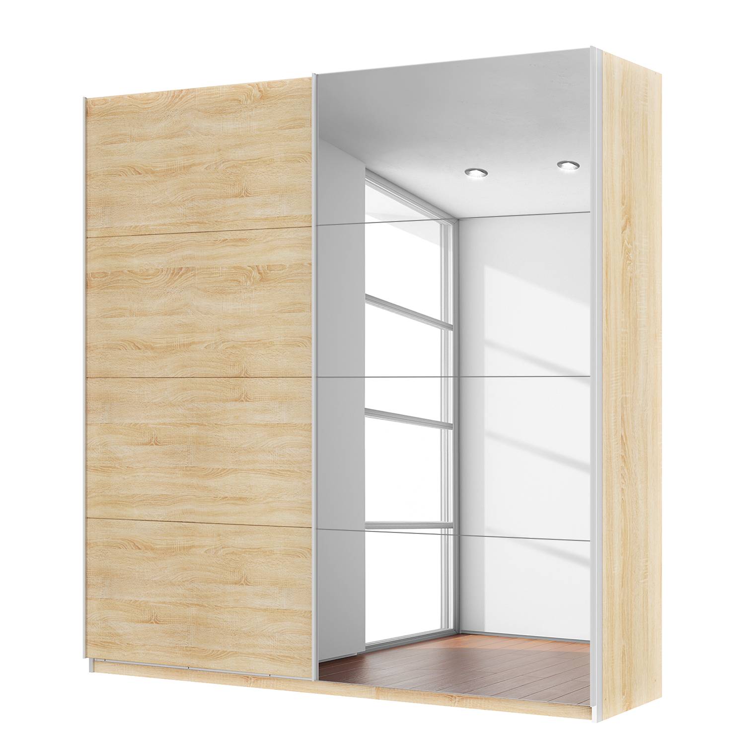 goedkoop Zweefdeurkast Skøp Sonoma eikenhouten look spiegel 225cm 2 deurs 236cm Basic Skop