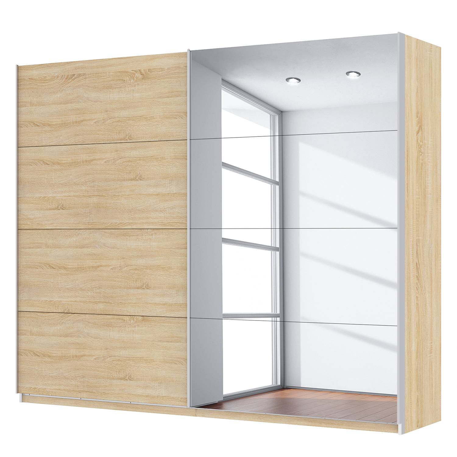 goedkoop Zweefdeurkast Skøp Sonoma eikenhouten look spiegel 270cm 2 deurs 222cm Basic Skop