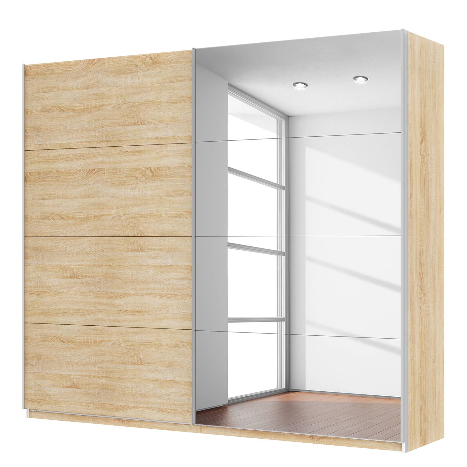 goedkoop Zweefdeurkast Skøp Sonoma eikenhouten look spiegel 270cm 2 deurs 236cm Comfort Skop