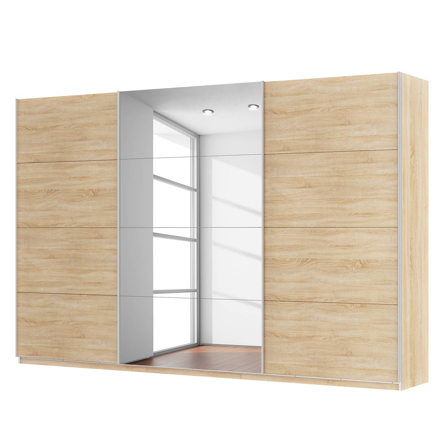 goedkoop Zweefdeurkast Skøp Sonoma eikenhouten look spiegel 360cm 3 deurs 236cm Premium Skop