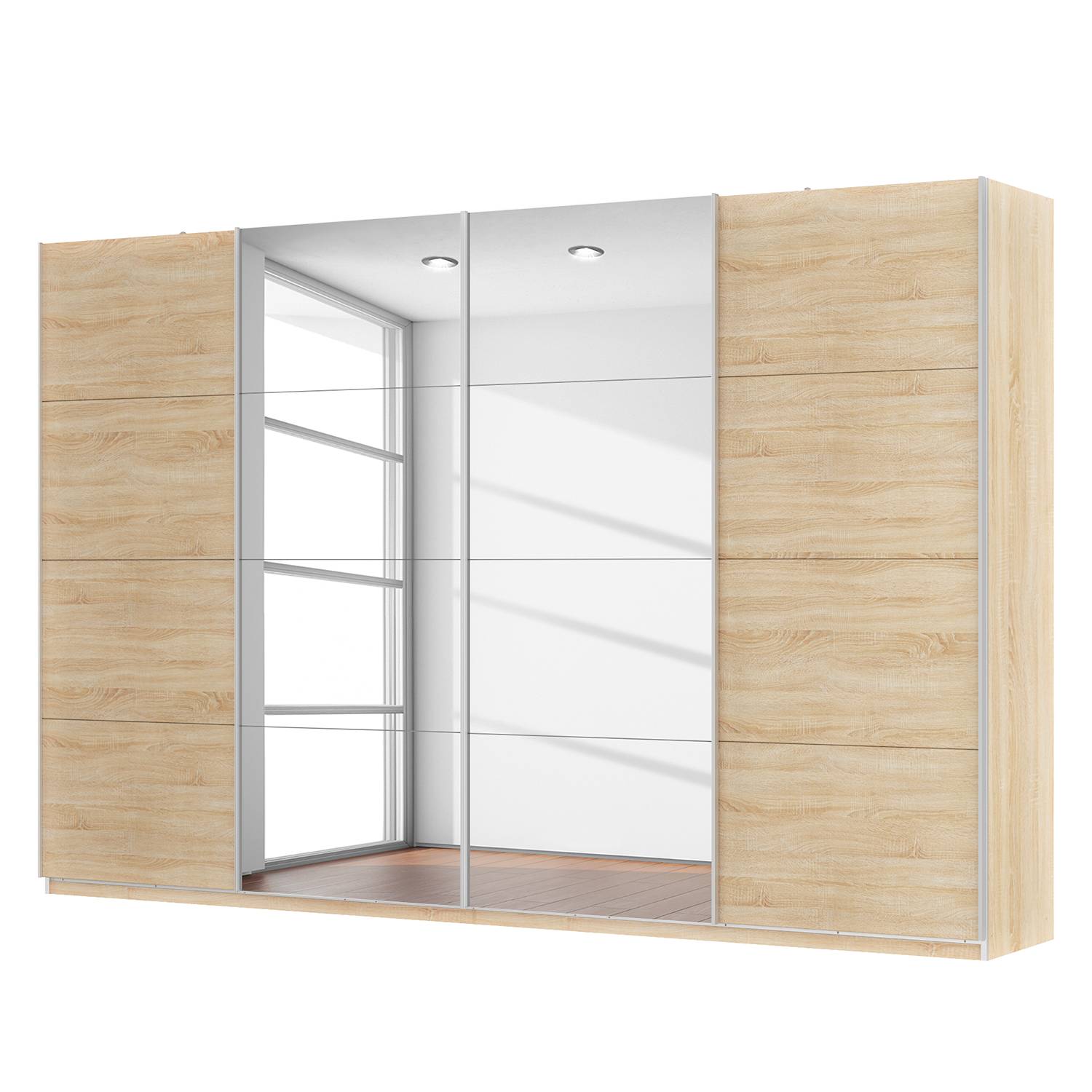 goedkoop Zweefdeurkast Skøp Sonoma eikenhouten look spiegel 360cm 4 deurs 236cm Comfort Skop