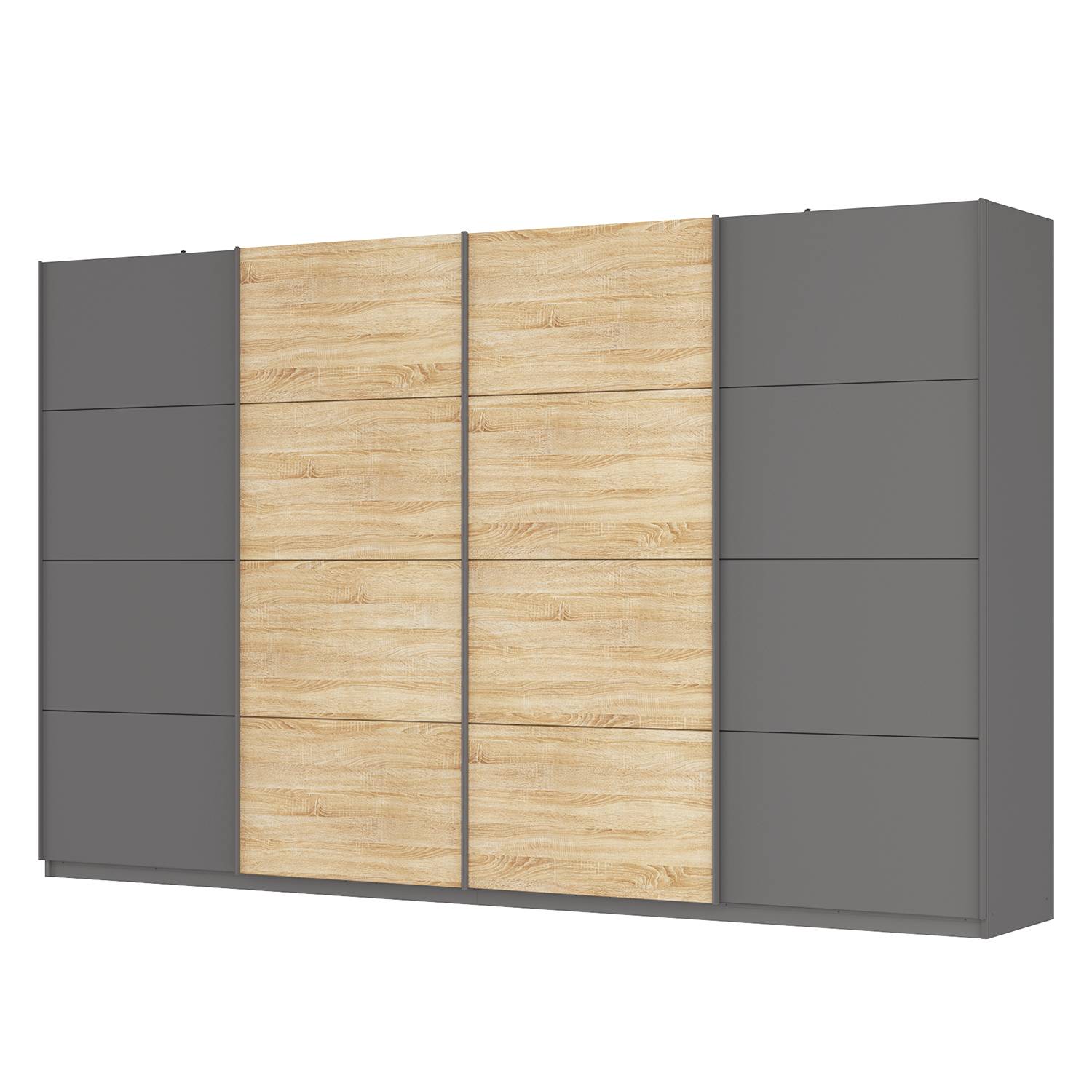 goedkoop Zweefdeurkast Skøp Grafietkleurig Sonoma eikenhouten look spiegel 360cm 4 deurs 222cm Classic Skop