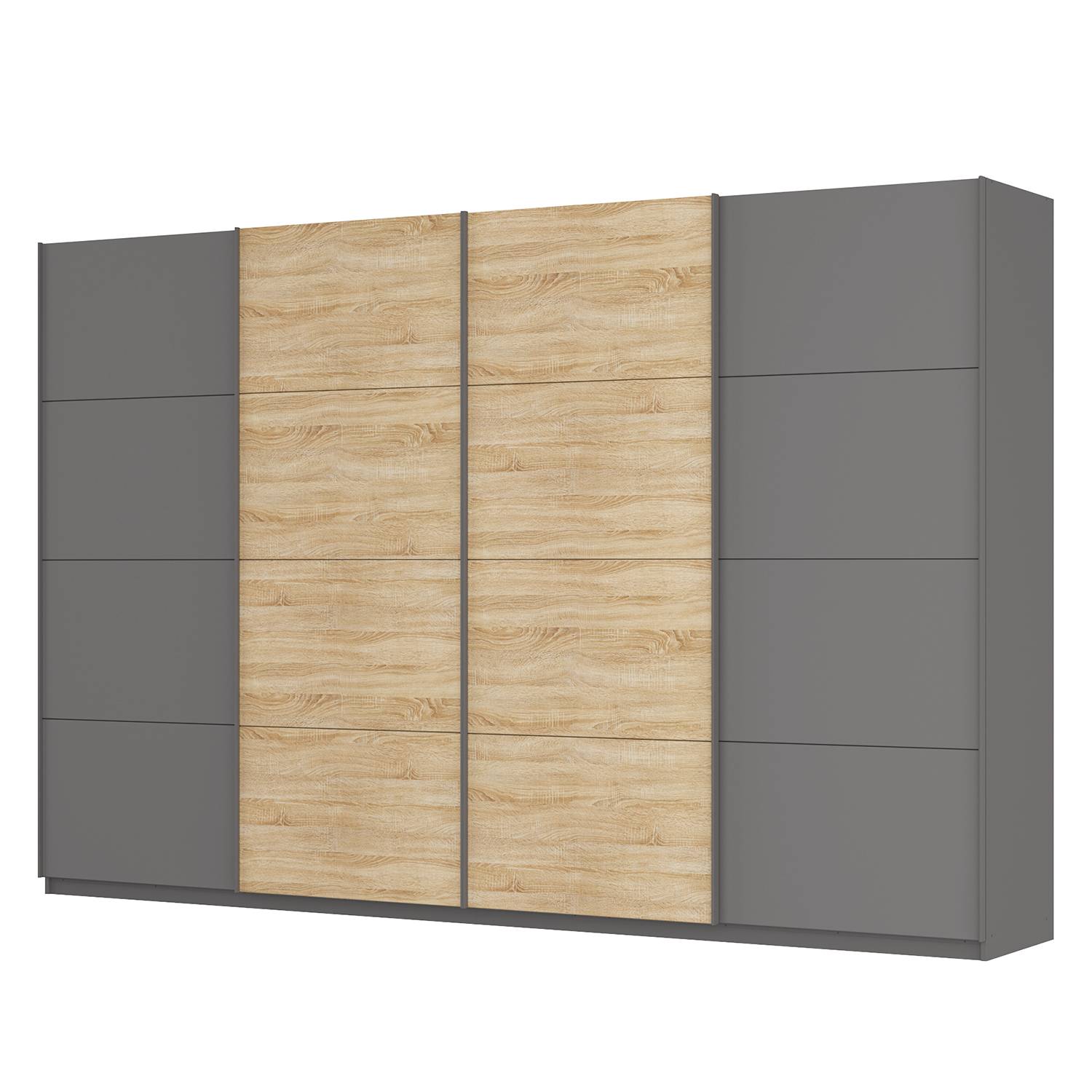 goedkoop Zweefdeurkast Skøp Grafietkleurig Sonoma eikenhouten look spiegel 360cm 4 deurs 236cm Basic Skop