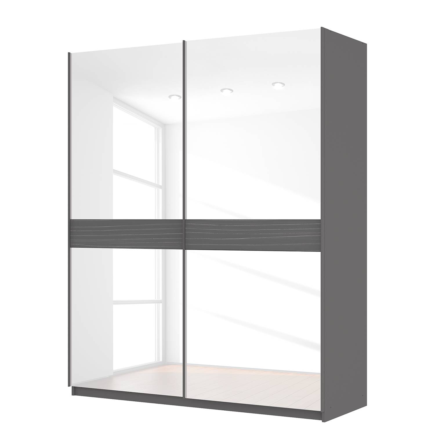 goedkoop Zweefdeurkast Skøp grafietkleurig wit glas 181cm 2 deurs 222cm Classic Skop