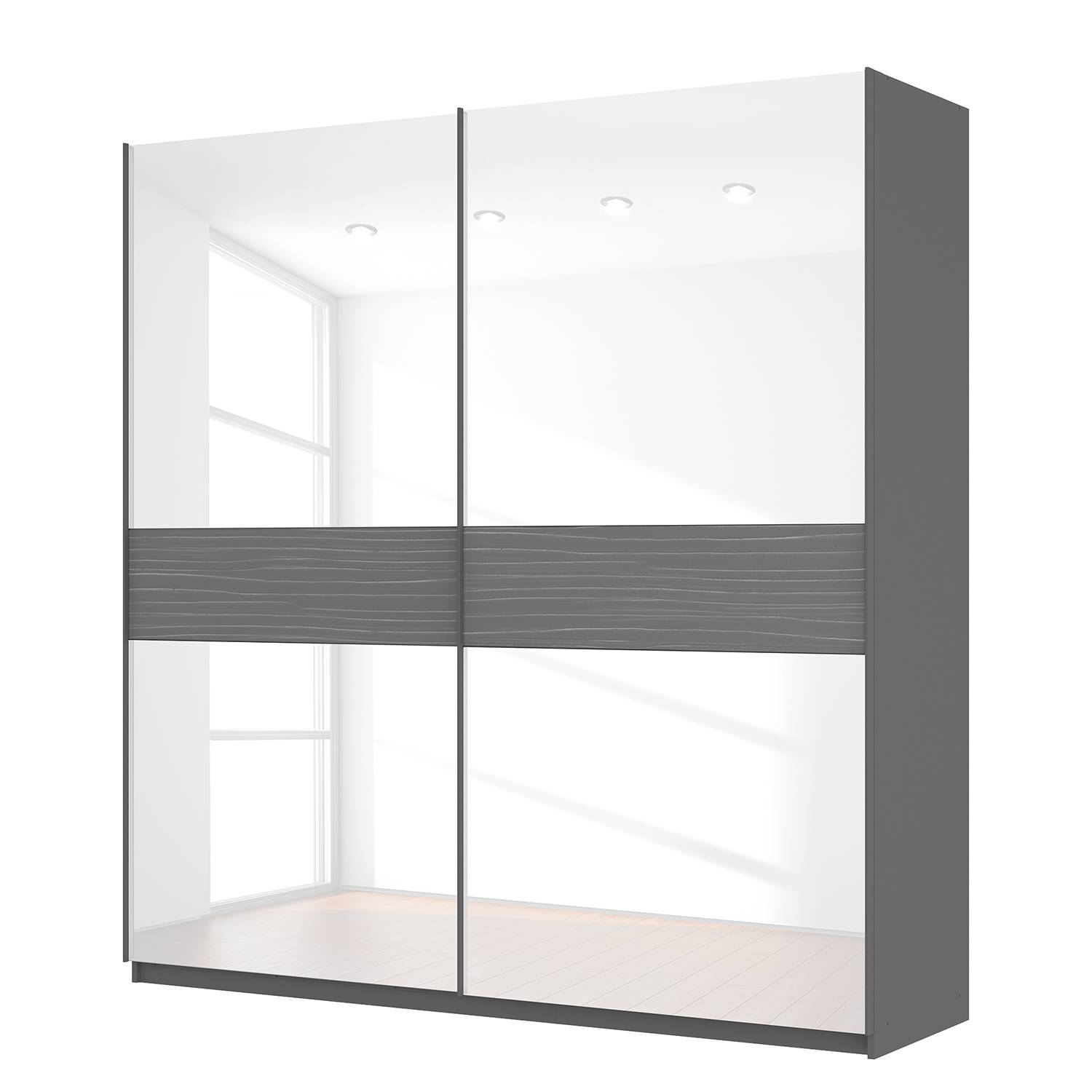 goedkoop Zweefdeurkast Skøp grafietkleurig wit glas 225cm 2 deurs 236cm Comfort Skop