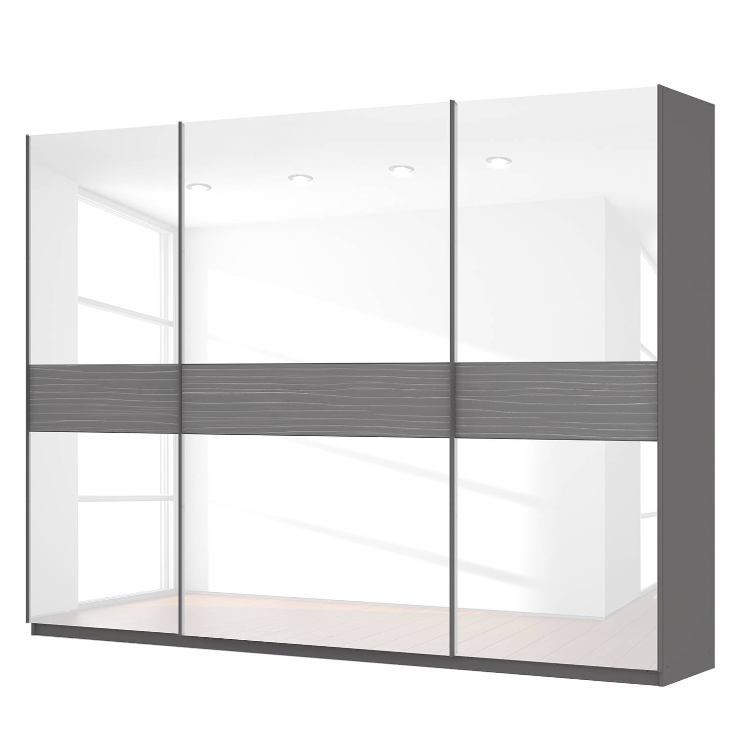 goedkoop Zweefdeurkast Skøp grafietkleurig wit glas 315cm 3 deurs 236cm Classic Skop