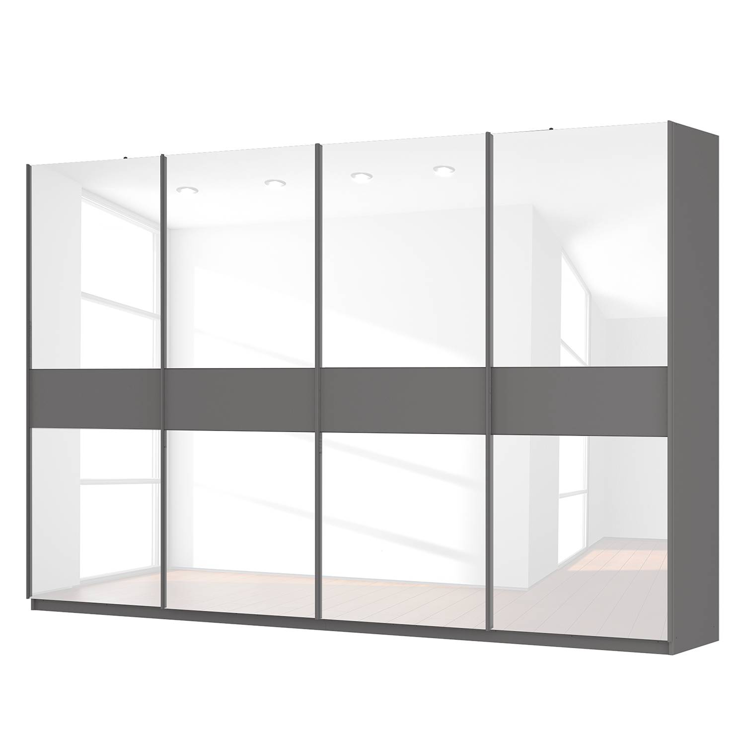 goedkoop Zweefdeurkast Skøp grafietkleurig wit glas 360cm 4 deurs 236cm Comfort Skop