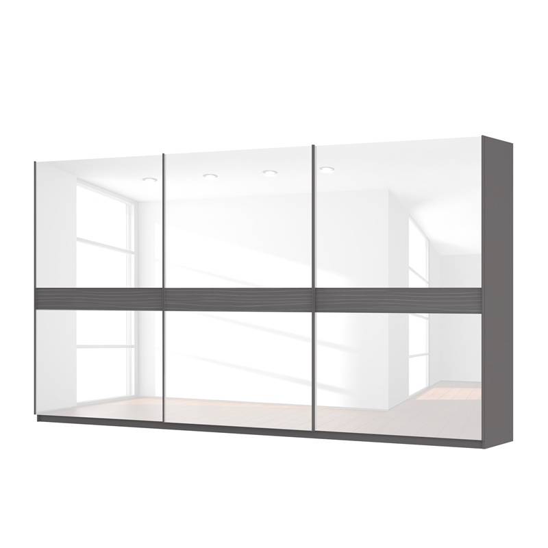 goedkoop Zweefdeurkast Skøp grafietkleurig wit glas 405cm 3 deurs 222cm Premium Skop