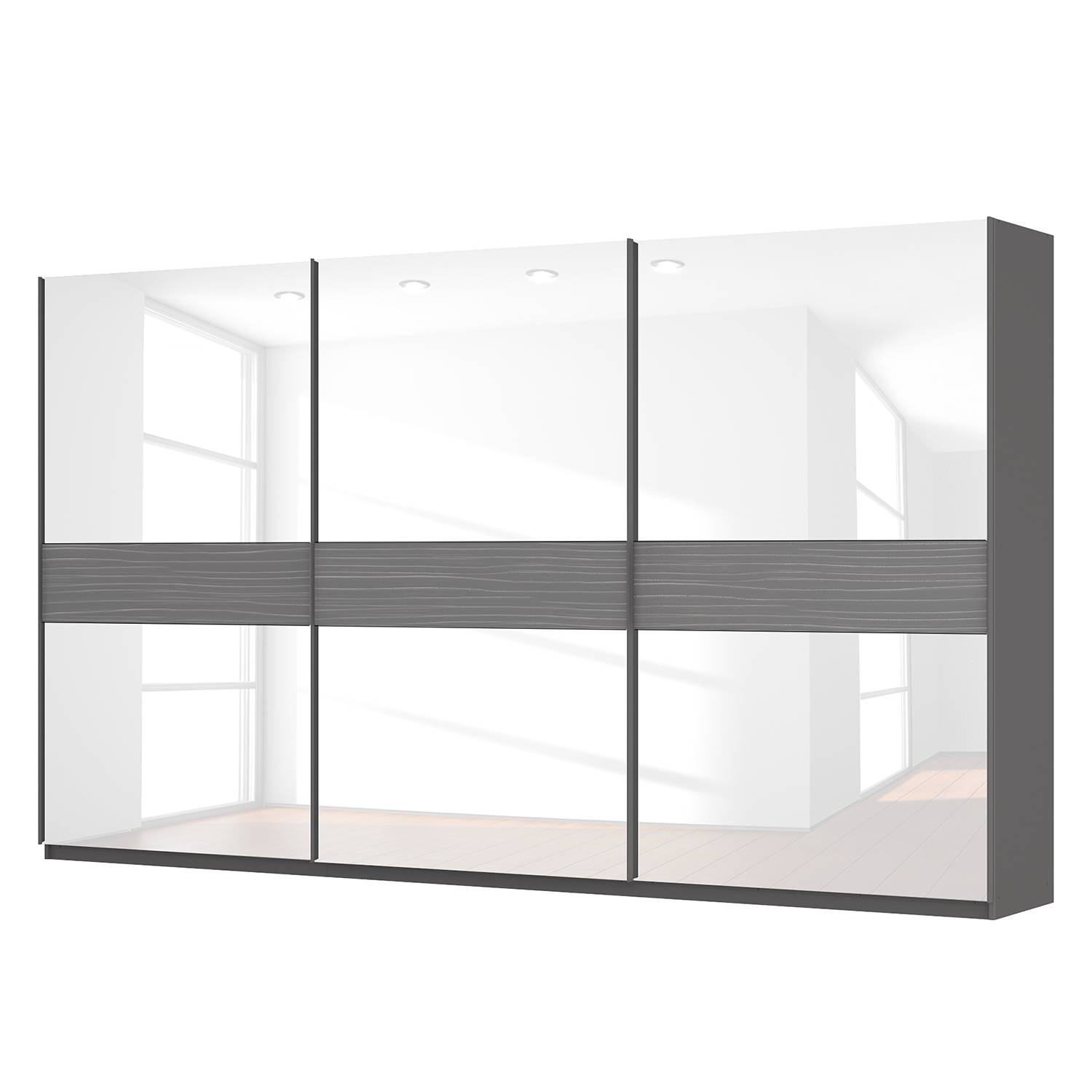 goedkoop Zweefdeurkast Skøp grafietkleurig wit glas 405cm 3 deurs 236cm Basic Skop