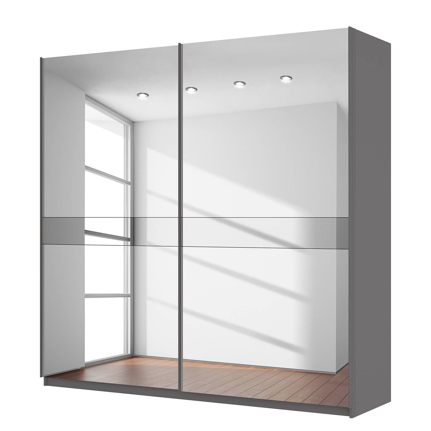goedkoop Zweefdeurkast Skøp grafietkleurig donker spiegelglas 225cm 2 deurs 222cm Basic Skop
