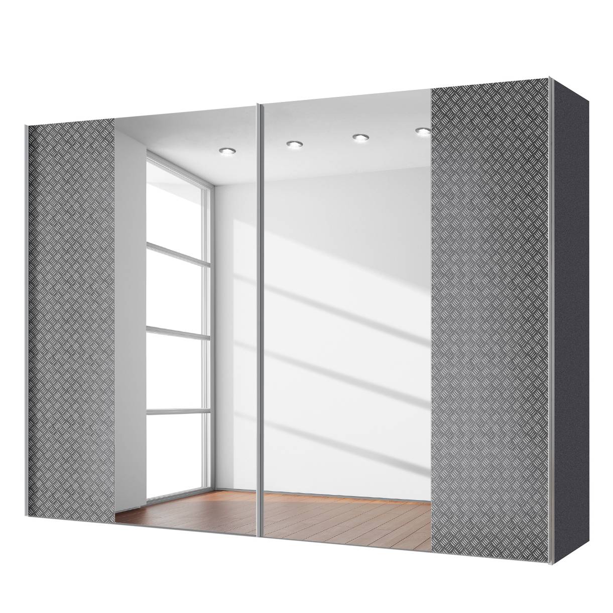 goedkoop Zweefdeurkast Cando Grijs Spiegelglas 250cm 2 deurs Express Mobel