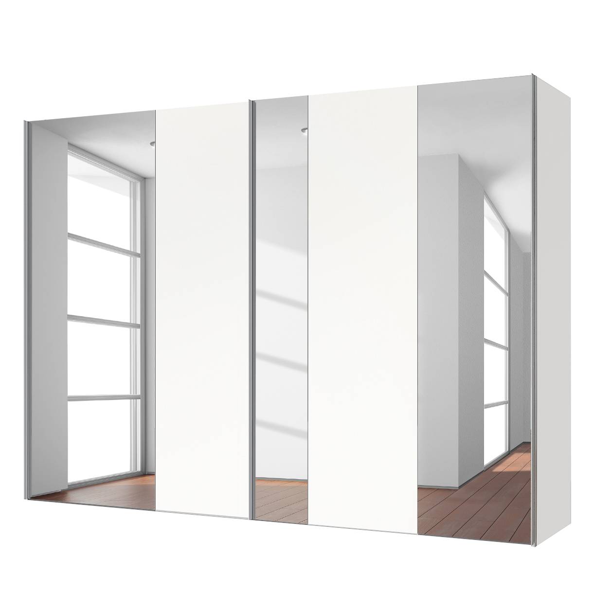 goedkoop Zweefdeurkast Cando Poolwit Spiegelglas 250cm 2 deurs Express Mobel